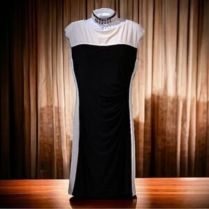 Lauren Ralph Lauren Blk/White Cap Sleeve Color Block Dress Ruching Detail Size 6